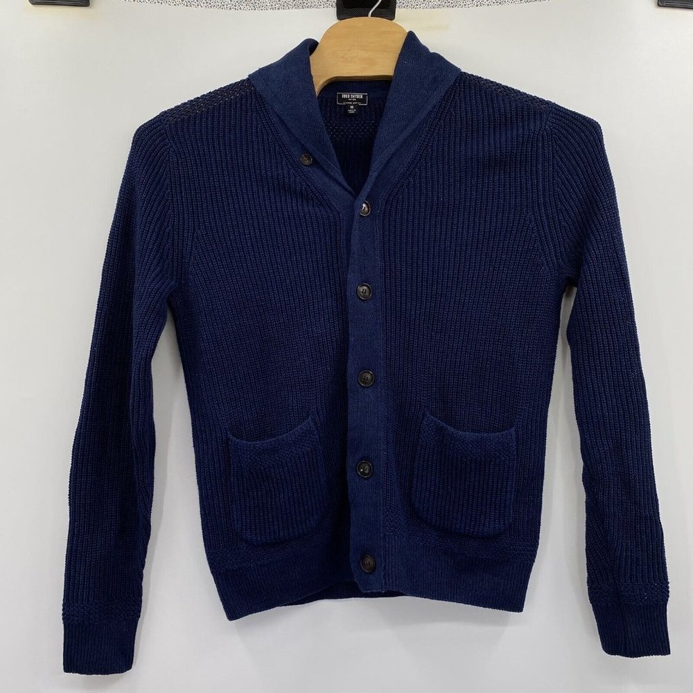 Todd Snyder Men's Medium Navy Linen Cotton Blend Button Up Sweater - Picture 2 of 5
